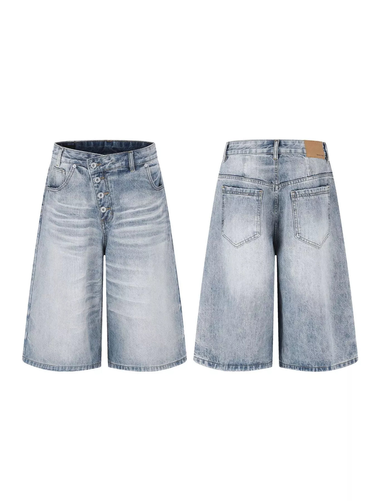 Men's High-Waisted Asymmetric Button-Fly Wide-Leg Denim Capris - Lilixa.store