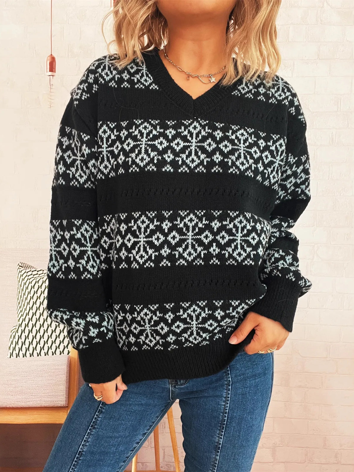 Contrast Ribbed hem Long Sleeve Sweater - Lilixa.store