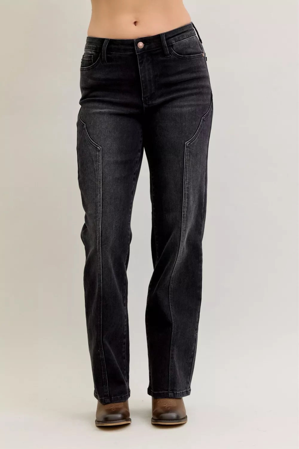 Judy Blue Mid Rise Straight Western Seam Detail Jeans - Lilixa.store