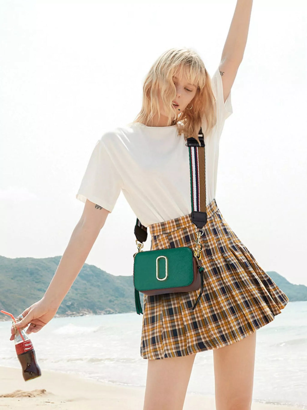 Color-Block Crossbody Bag with Webbing Strap in Dark Green, view 2