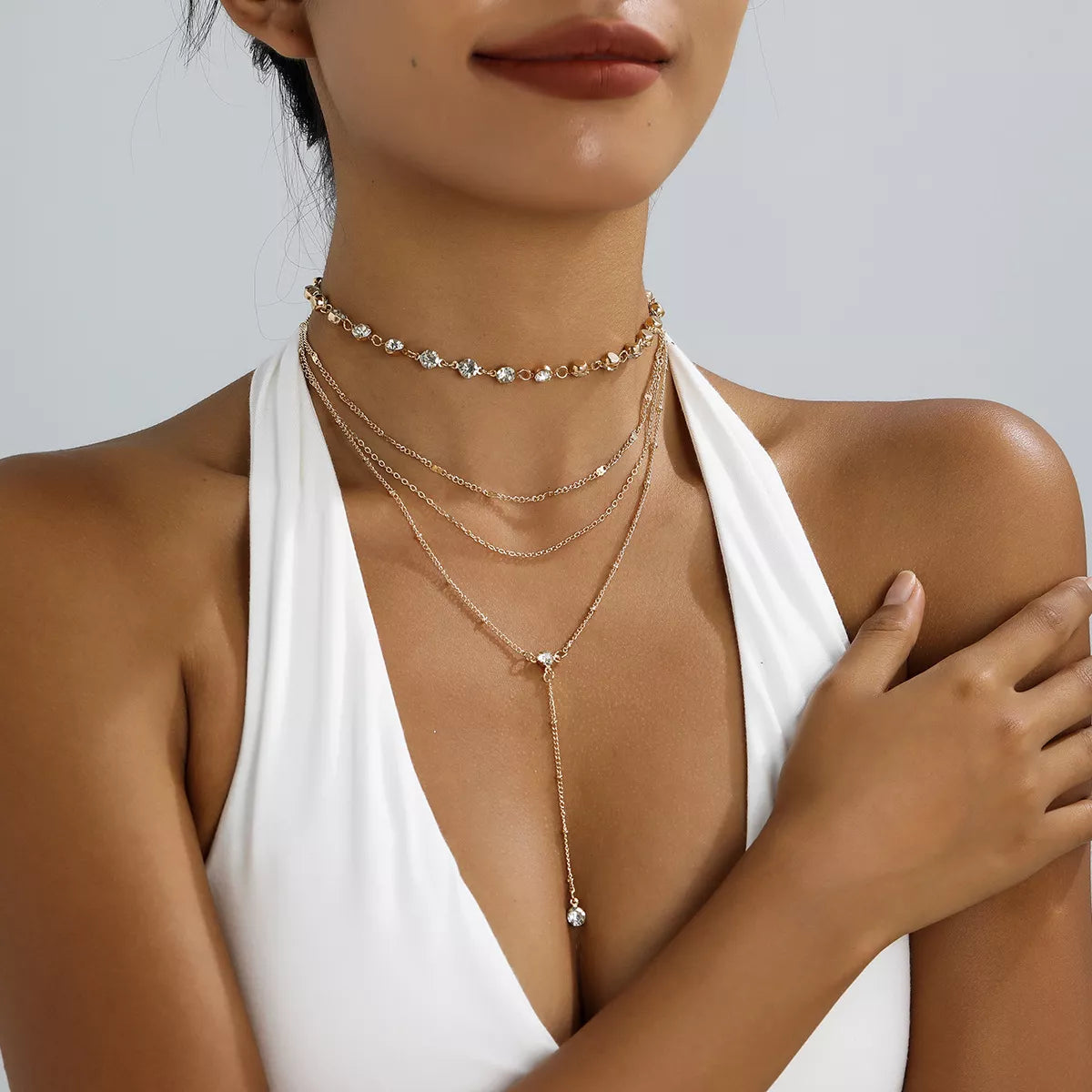 Multi-Layered Rhinestone Choker Necklace - Lilixa.store