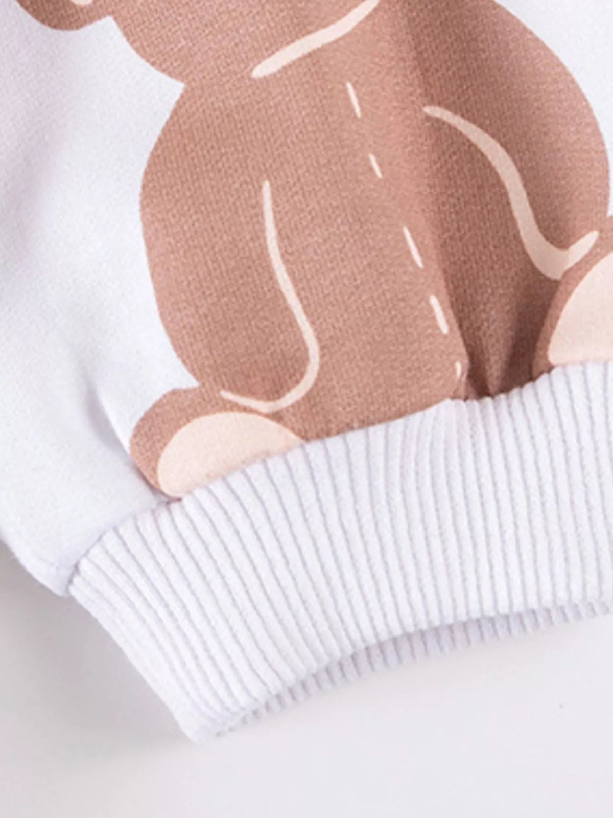 Children's Bear Print Sweatshirt and Striped Wide-Leg Pants Set in White, view 6