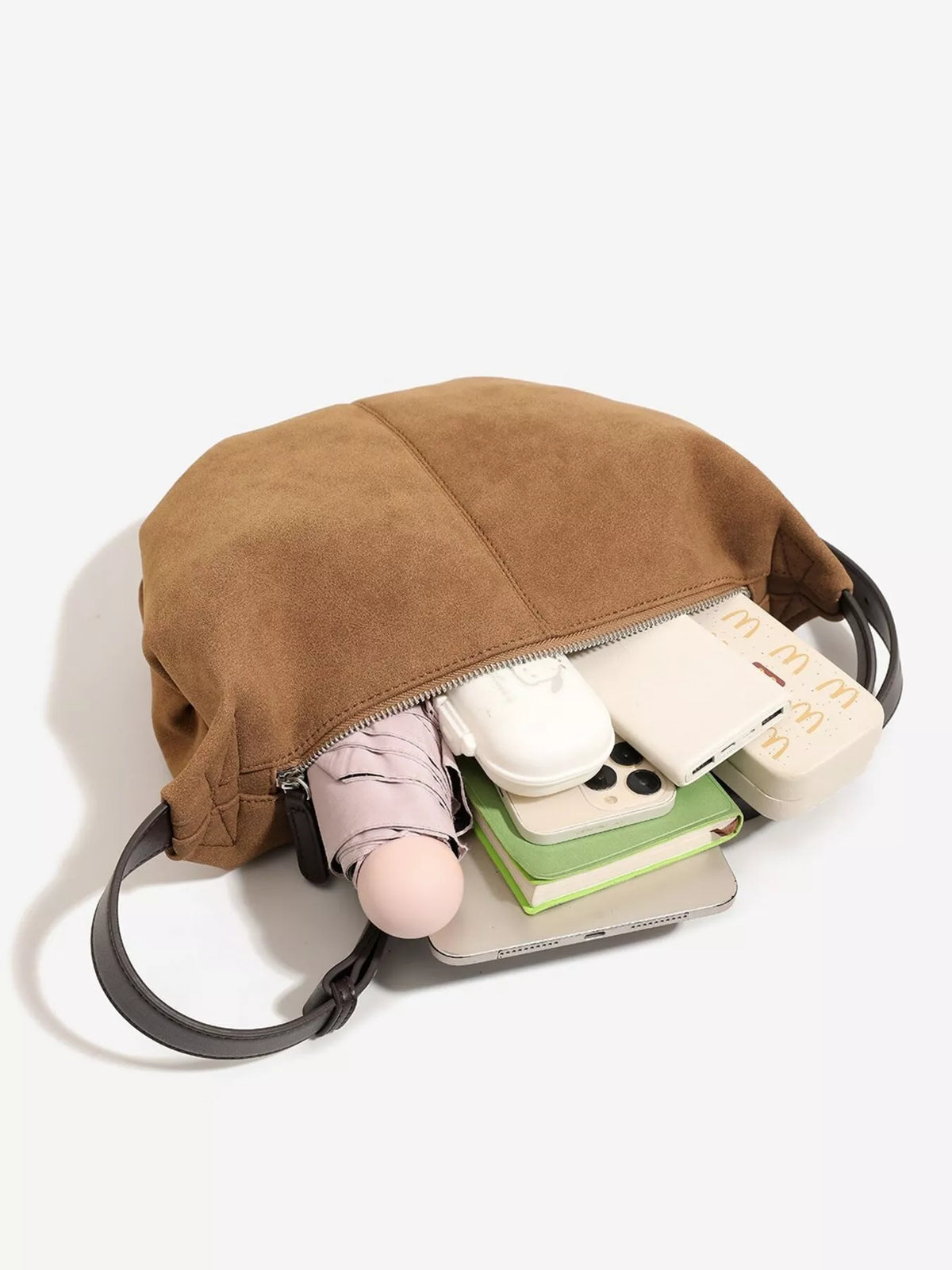 Vintage Suede Crescent Shoulder Bag with Adjustable Strap, view 5