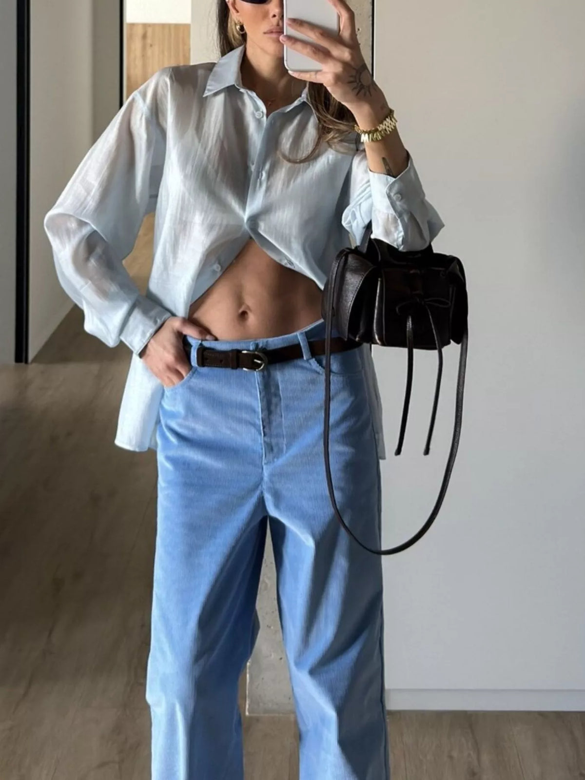 Sheer Oversized Button-Up Shirt, view 10