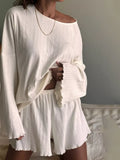 Ribbed Knit Long Sleeve Top and Shorts Lounge Set - Lilixa.store