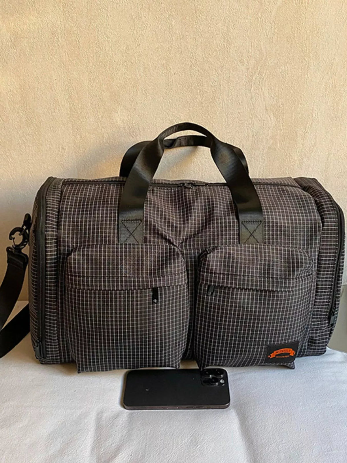 Plaid Duffel Bag with Multiple Pockets - Lilixa.store