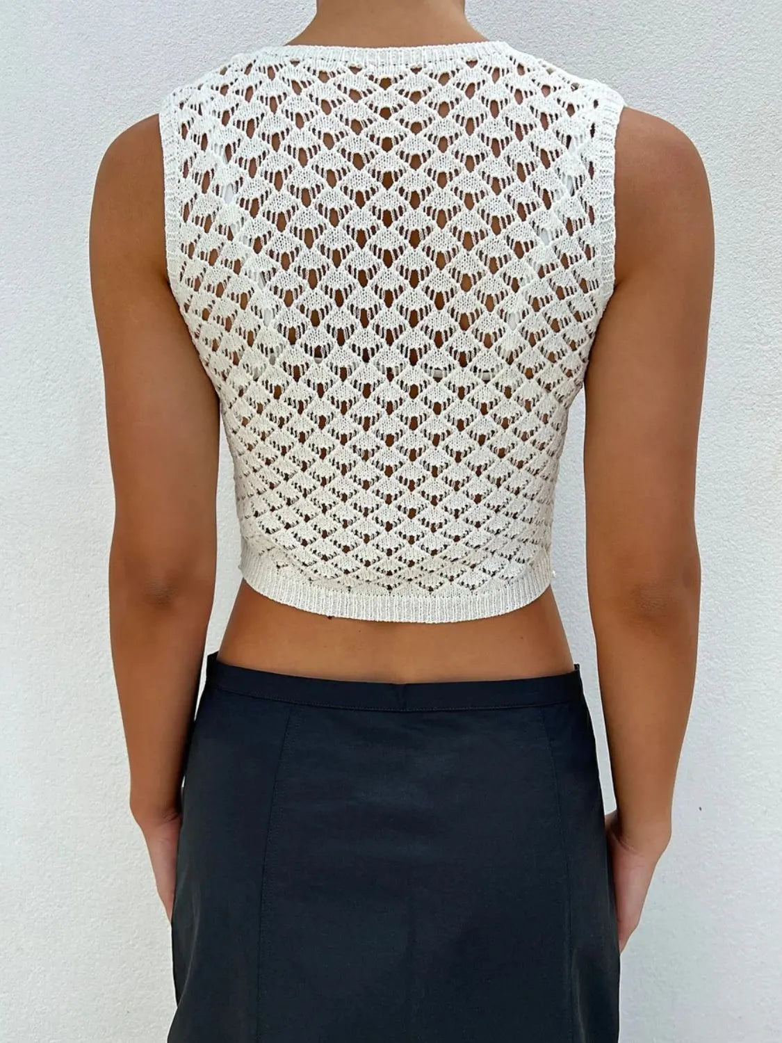 Openwork V-Neck Sweater Vest, view 4