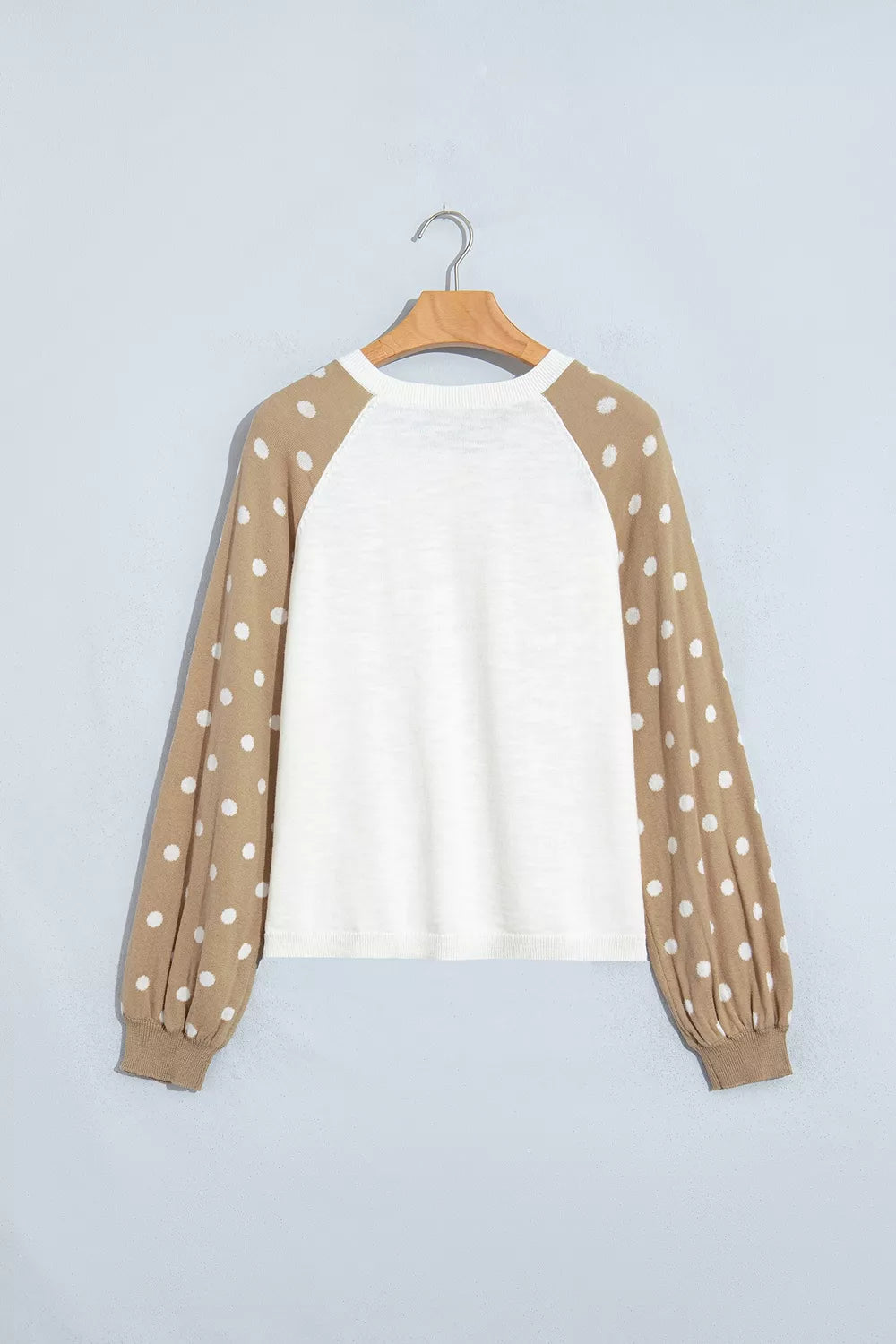 Polka Dot Contrast Long Sleeve Button V Neck Sweater
