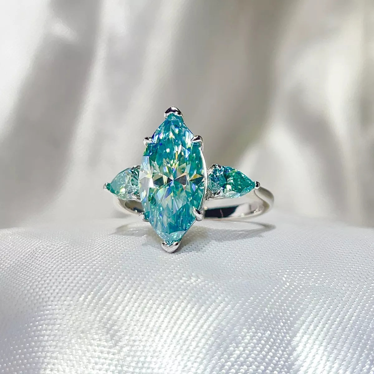 6 Carat 925 Sterling Silver Moissanite Ring in Teal, view 2