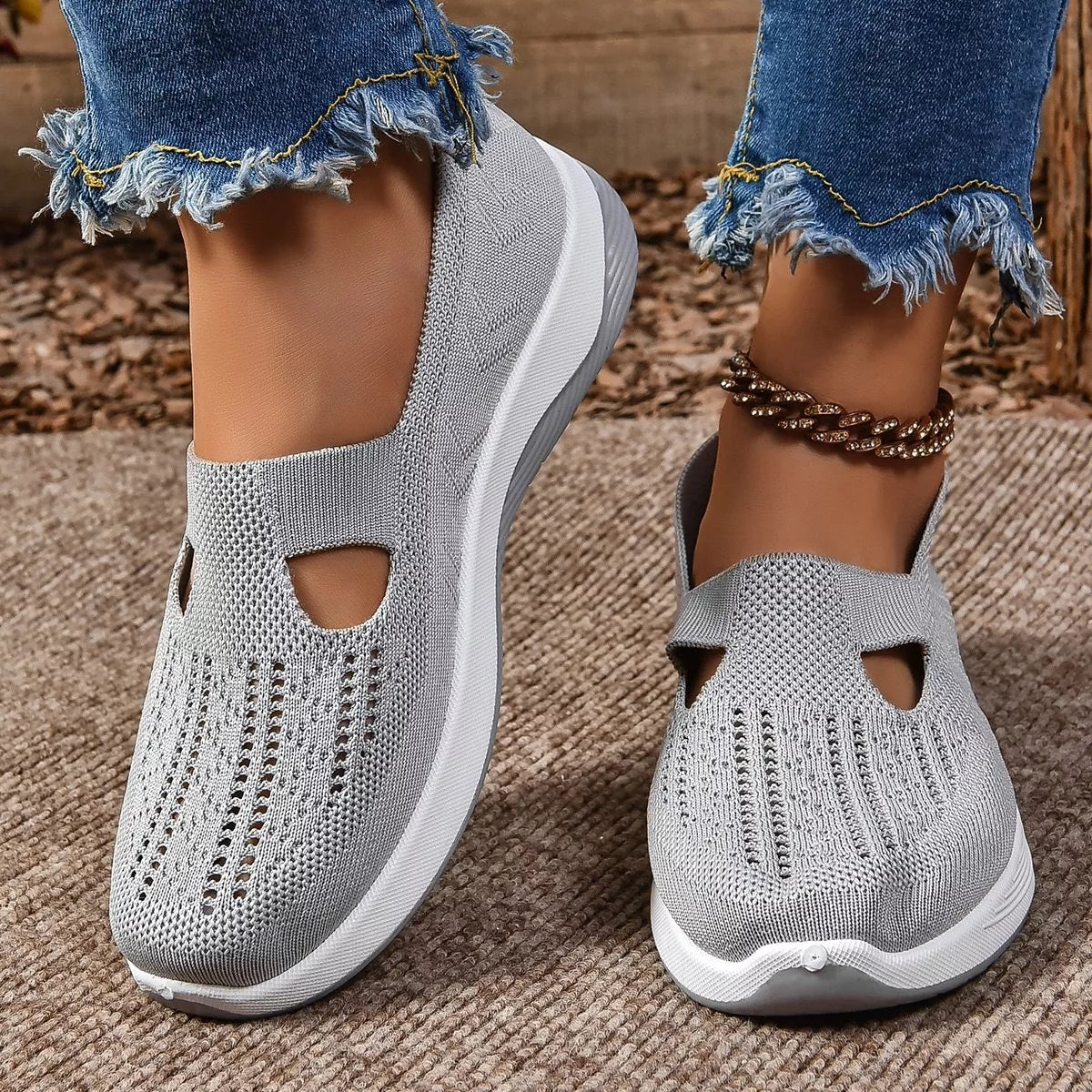 Round Toe Mesh Slip-Ons, view 3