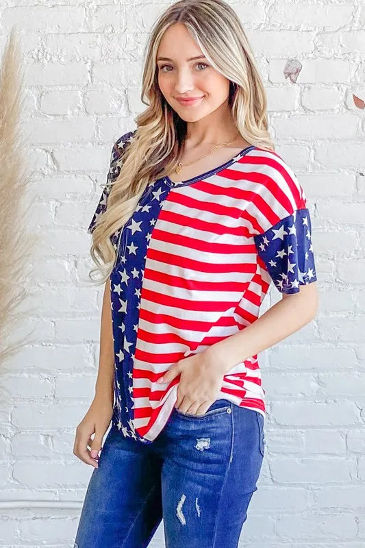 And The Why American Flag Short Sleeve Top - Lilixa.store