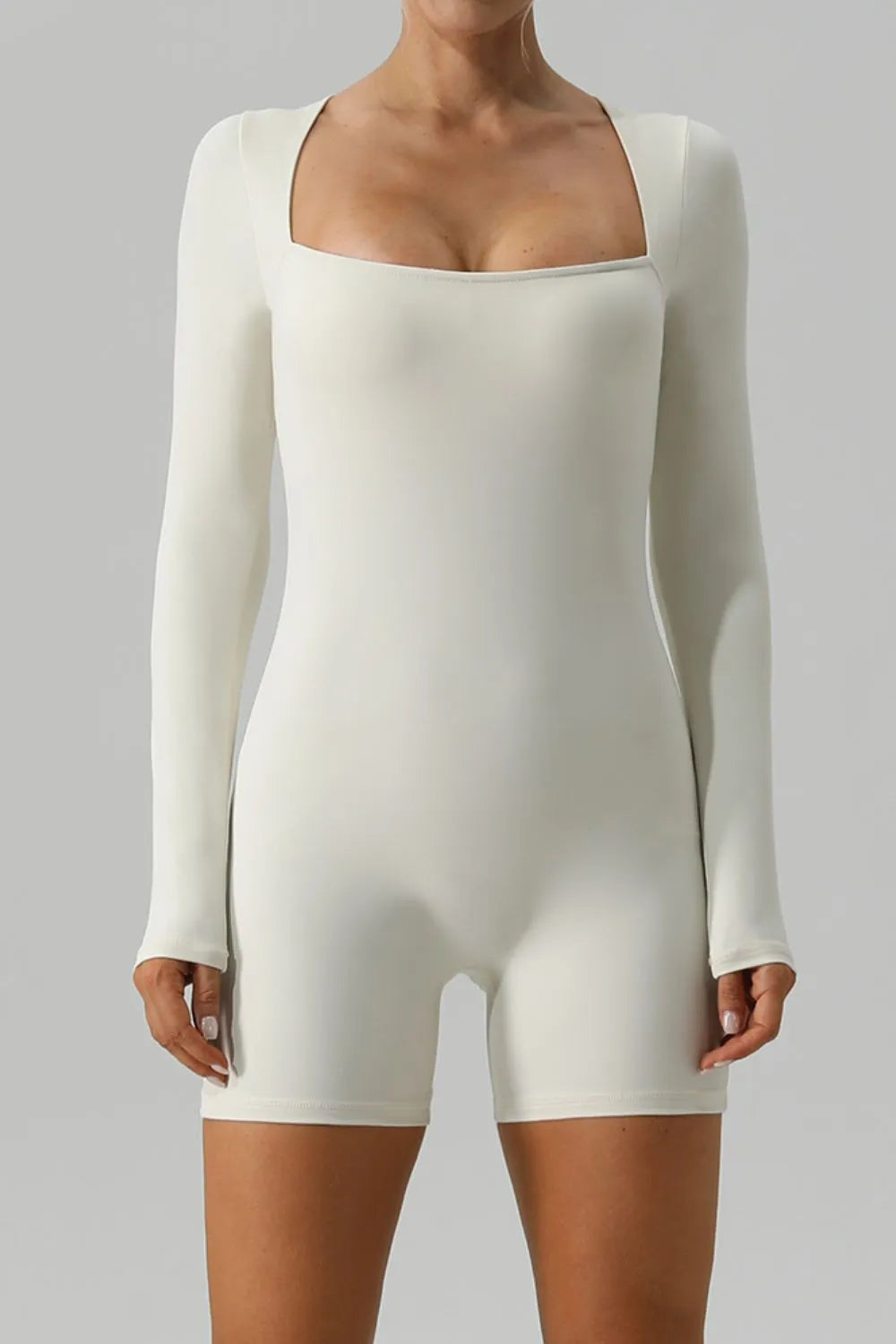 Square Neck Long Sleeve Active Romper - Lilixa.store