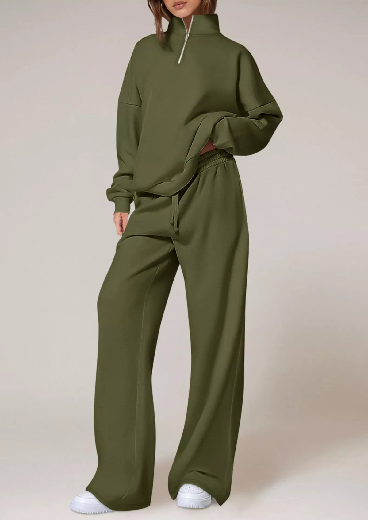 Half-Zip Sweatshirt and Wide-Leg Sweatpants Set, view 15