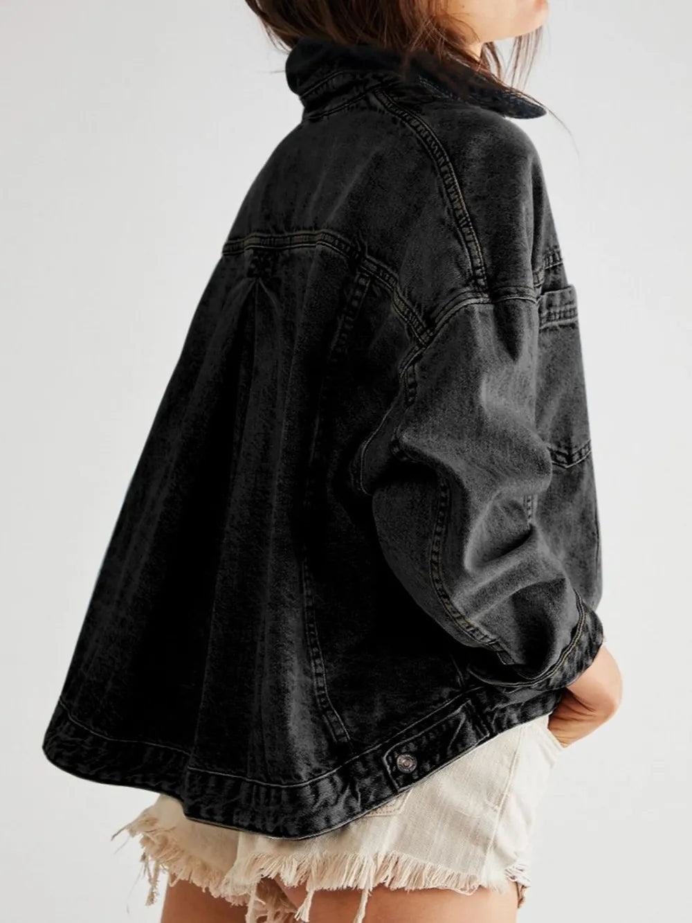 Pocketed Button Up Denim Jacket in Light Blue, view 3