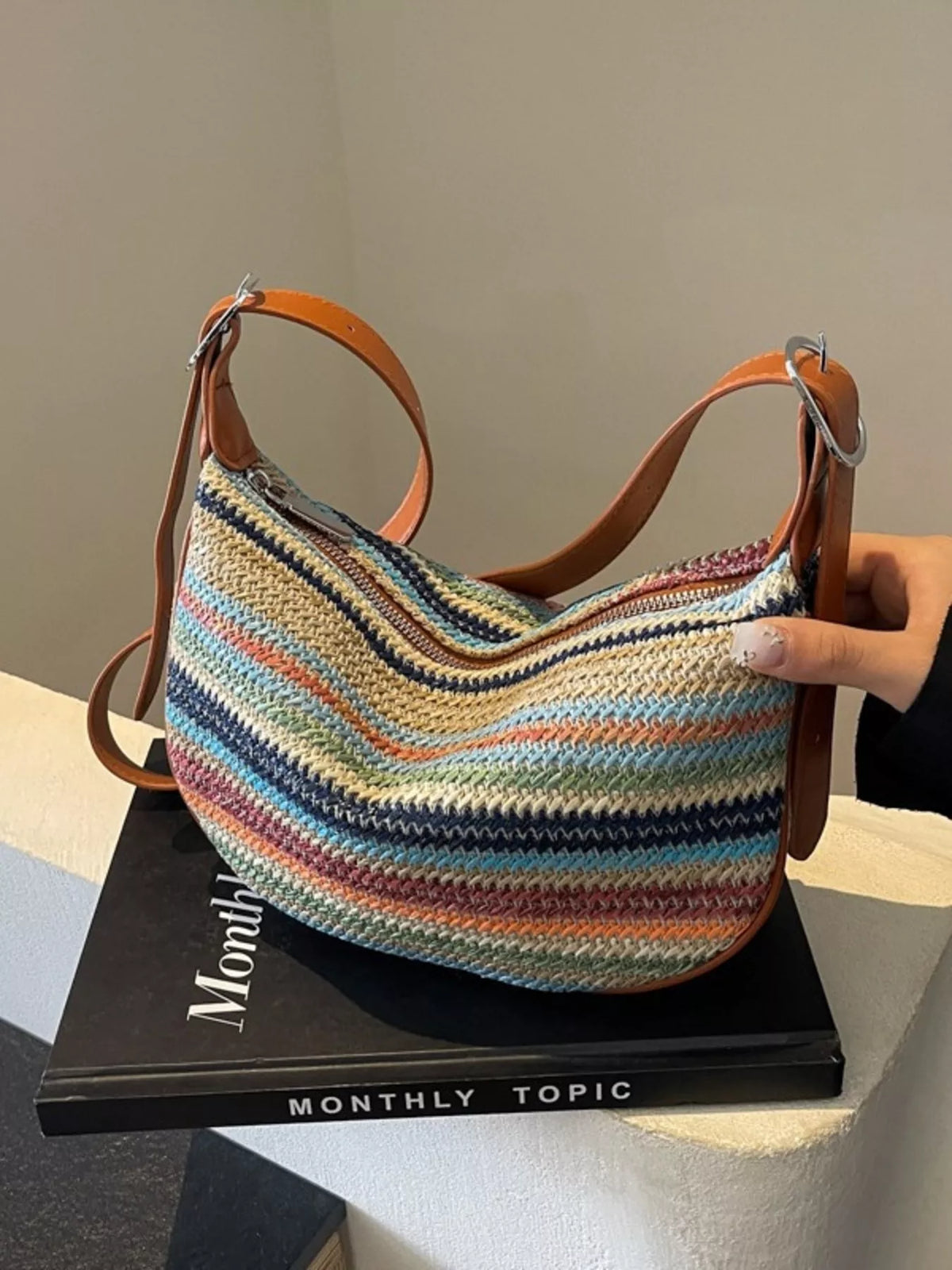 Striped Woven Crossbody Bag