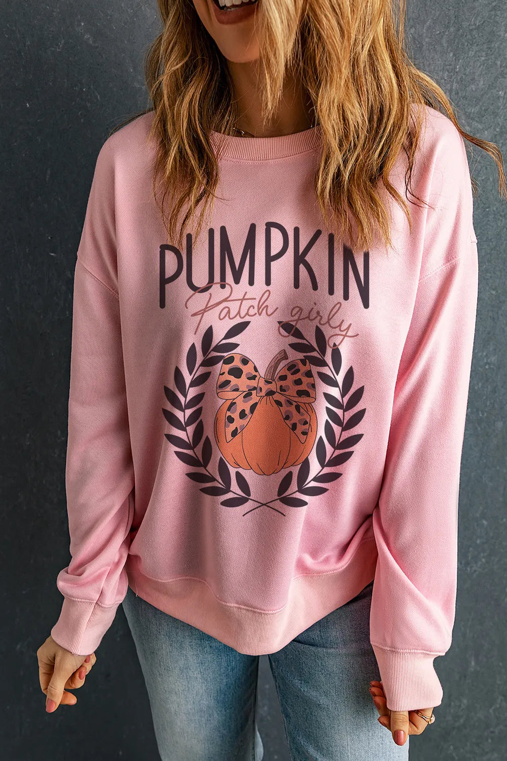 Pumpkin Round Neck Long Sleeve Sweatshirt - Lilixa.store