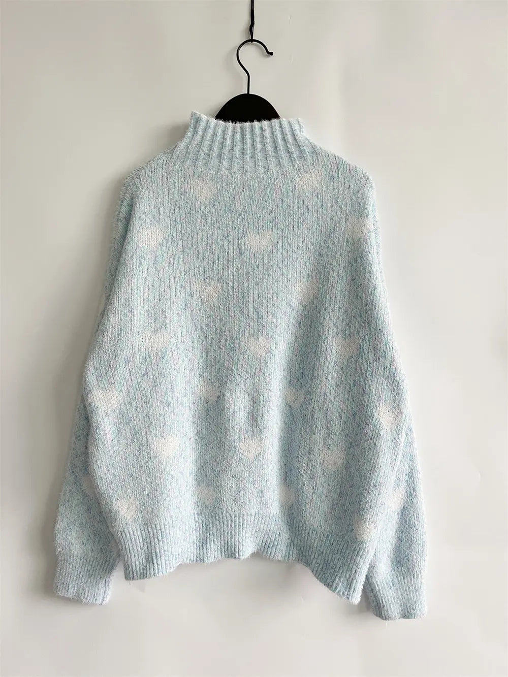 Heart Heathered Turtleneck Drop Shoulder Sweater, view 6
