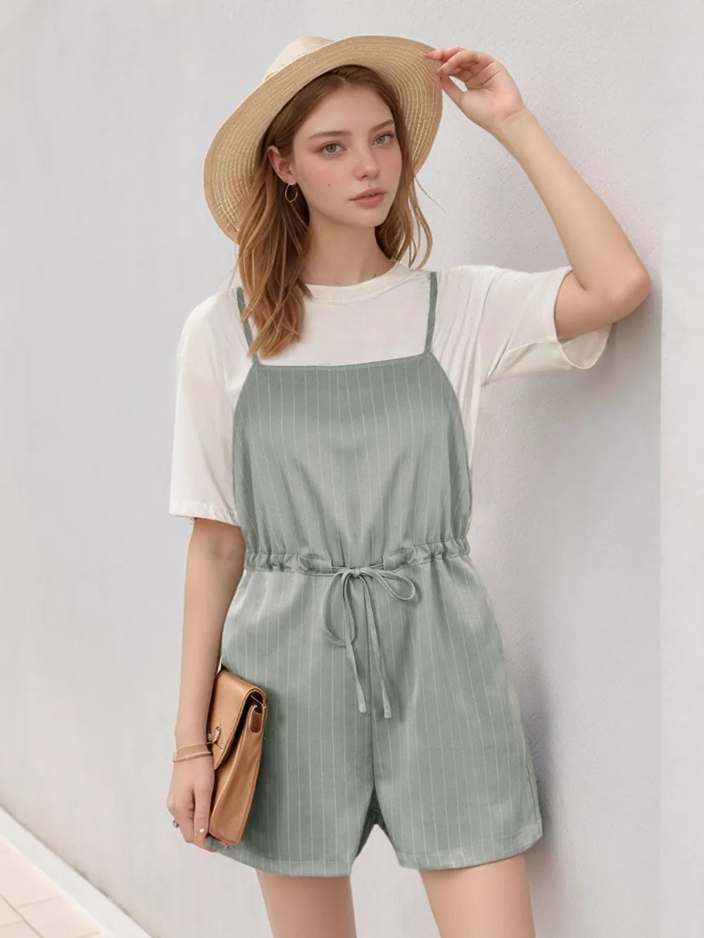 Perfee Drawstring Waist Striped Overalls with Pockets – image 1 | Lilixa