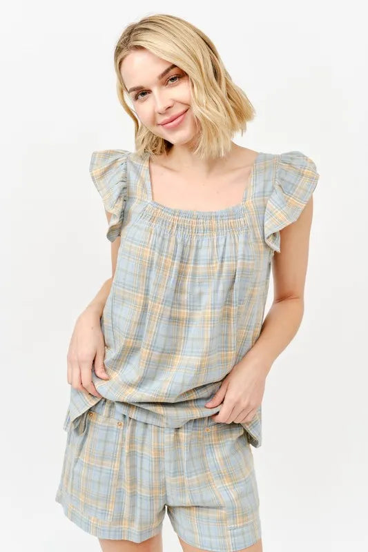 And The Why Plaid Print Smocked Detail Casual Shorts - Lilixa.store