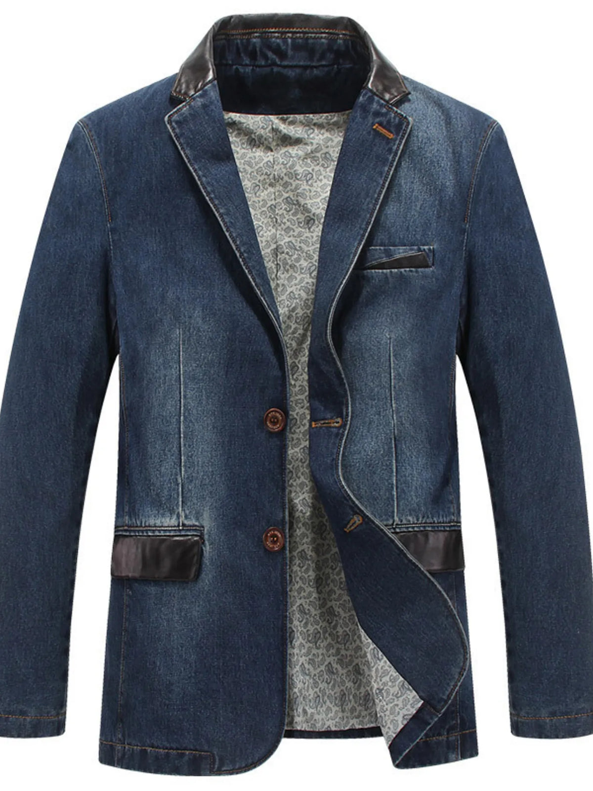 Men's Plus Size Lapel Collar Button Up Denim Blazer - Lilixa.store