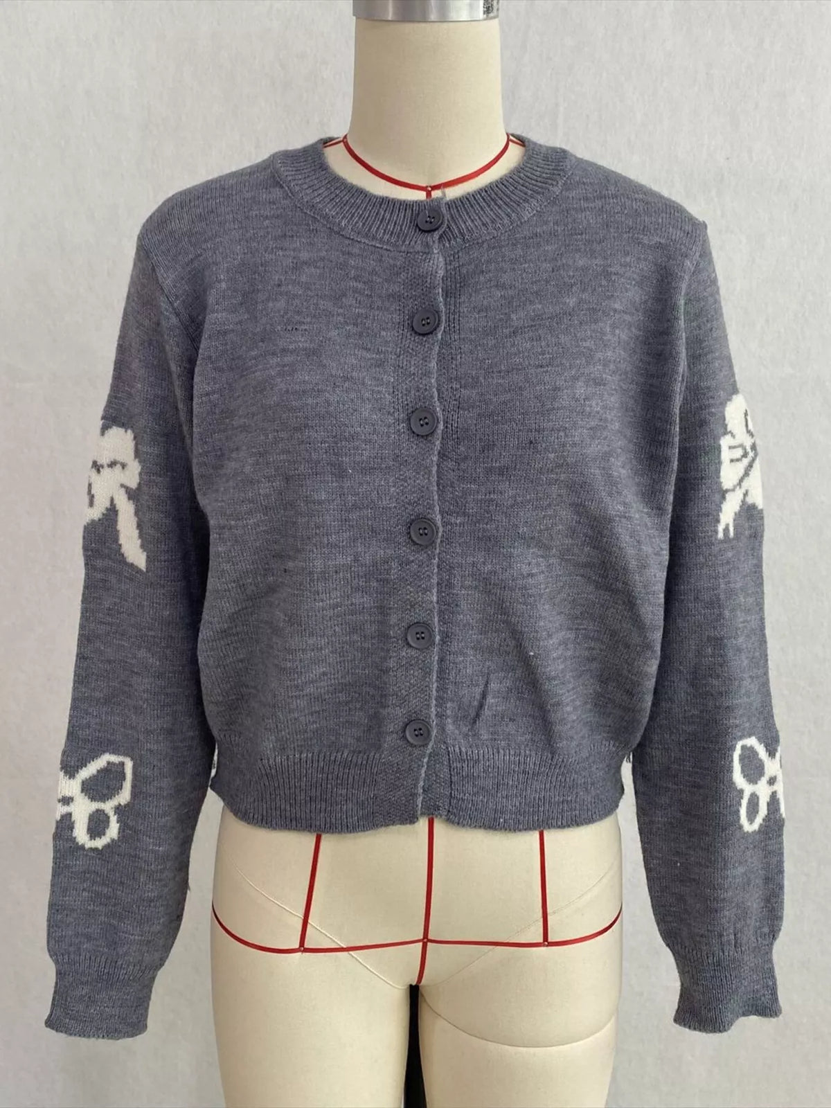 Floral Crew Neck Cropped Knit Cardigan, view 15