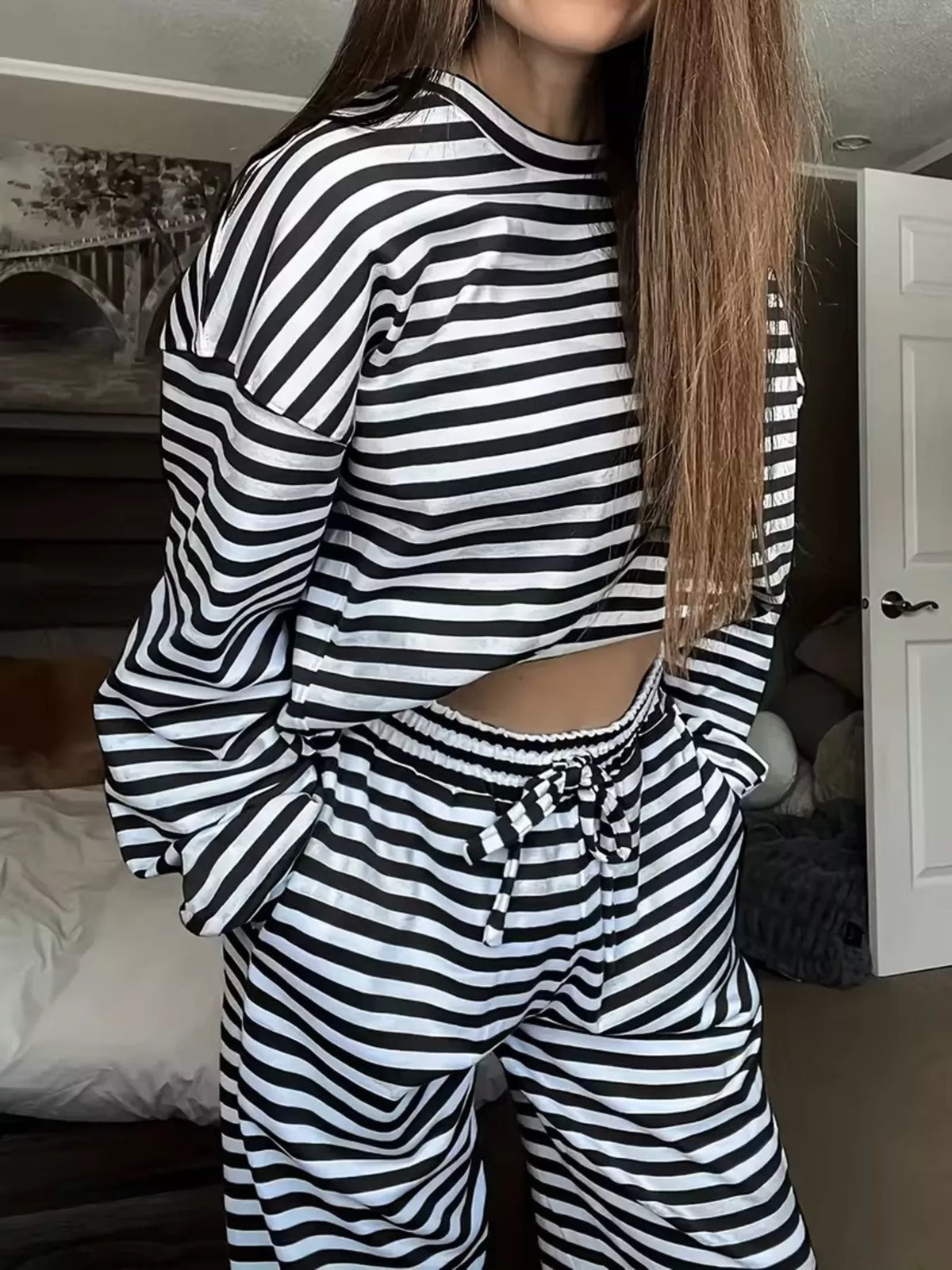 Striped Long Sleeve Top and Pants Set - Lilixa.store