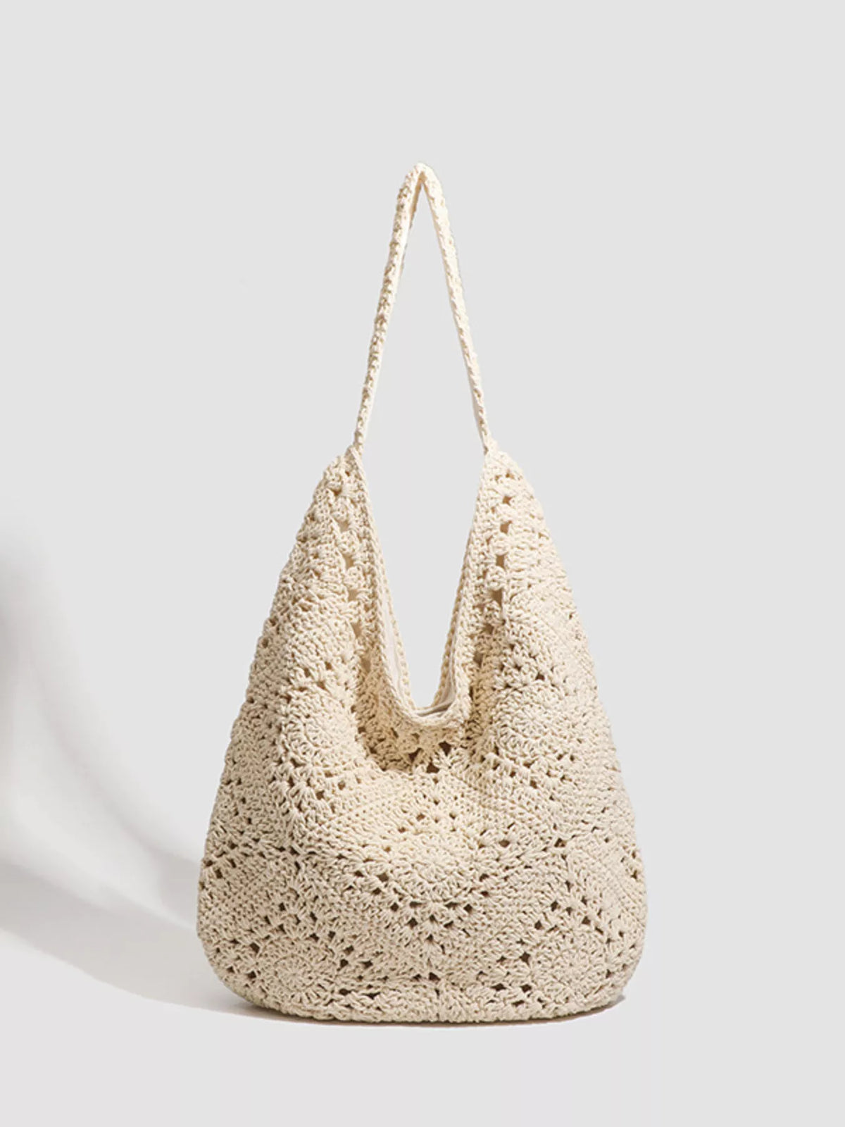 Bohemian Crochet Hollow-Out Tote Bag in Off-white