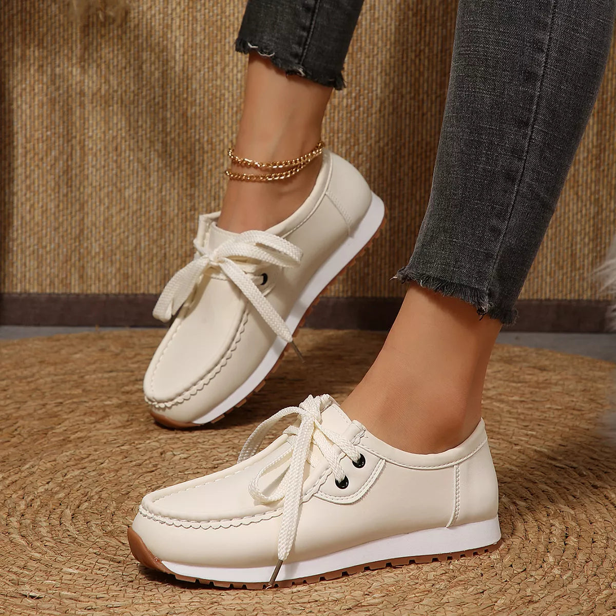 Round Toe Lace Up Sneakers
