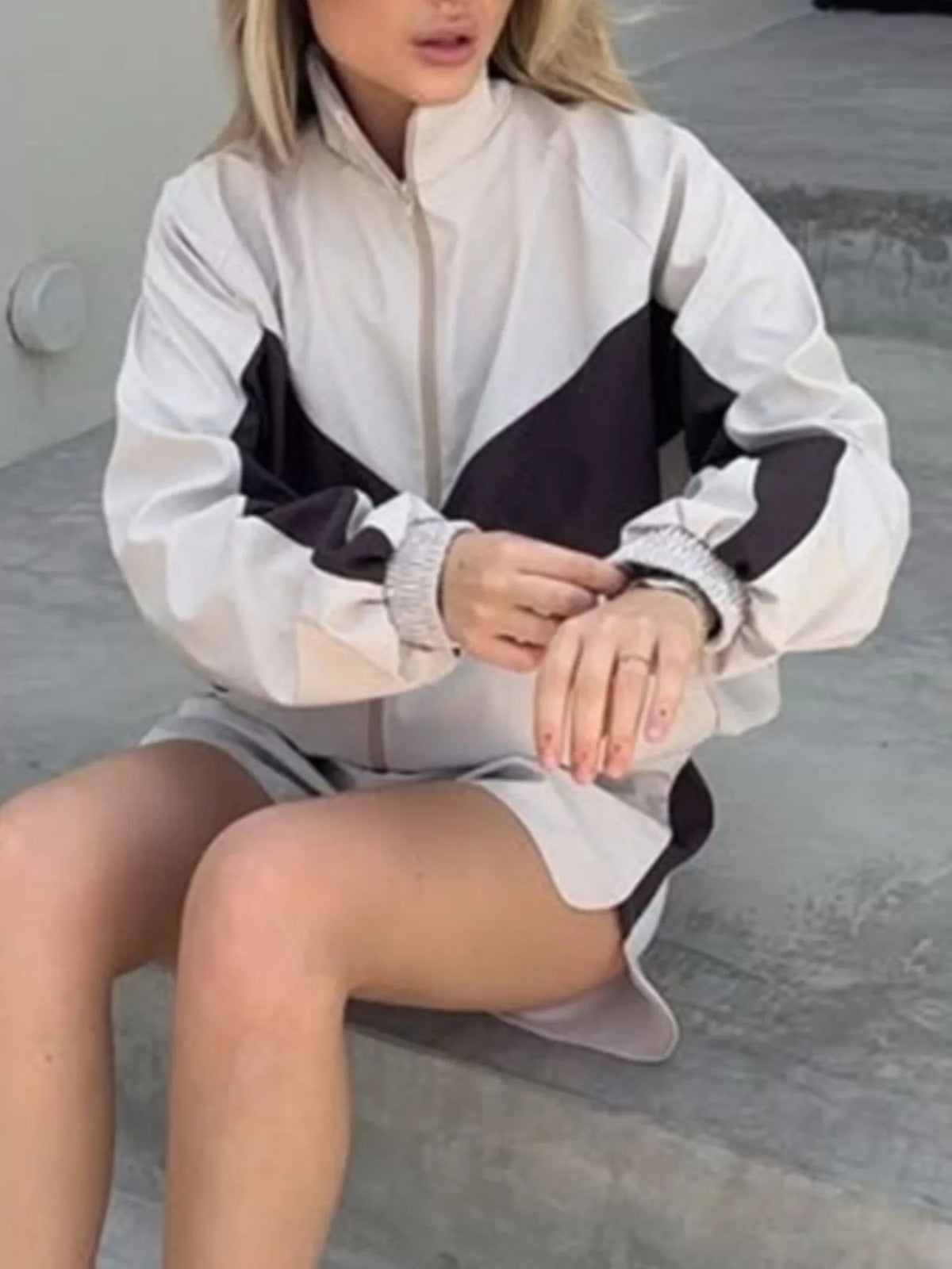 Color-Block Zip-Up Jacket and Shorts Set - Lilixa.store