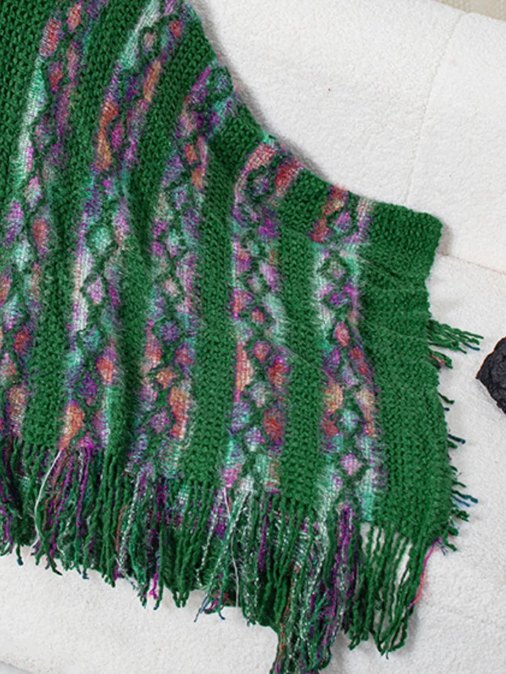 Fringe Contrast Hooded Poncho, view 15