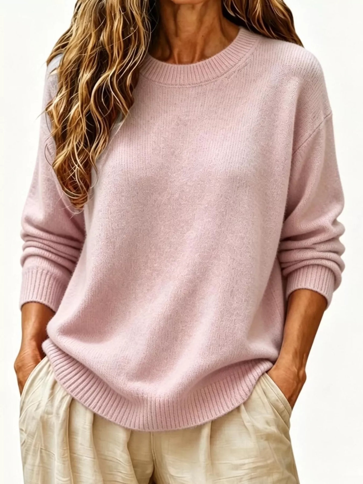 Full Size Round Neck Dropped Shoulder Sweater Plus Size - Lilixa.store