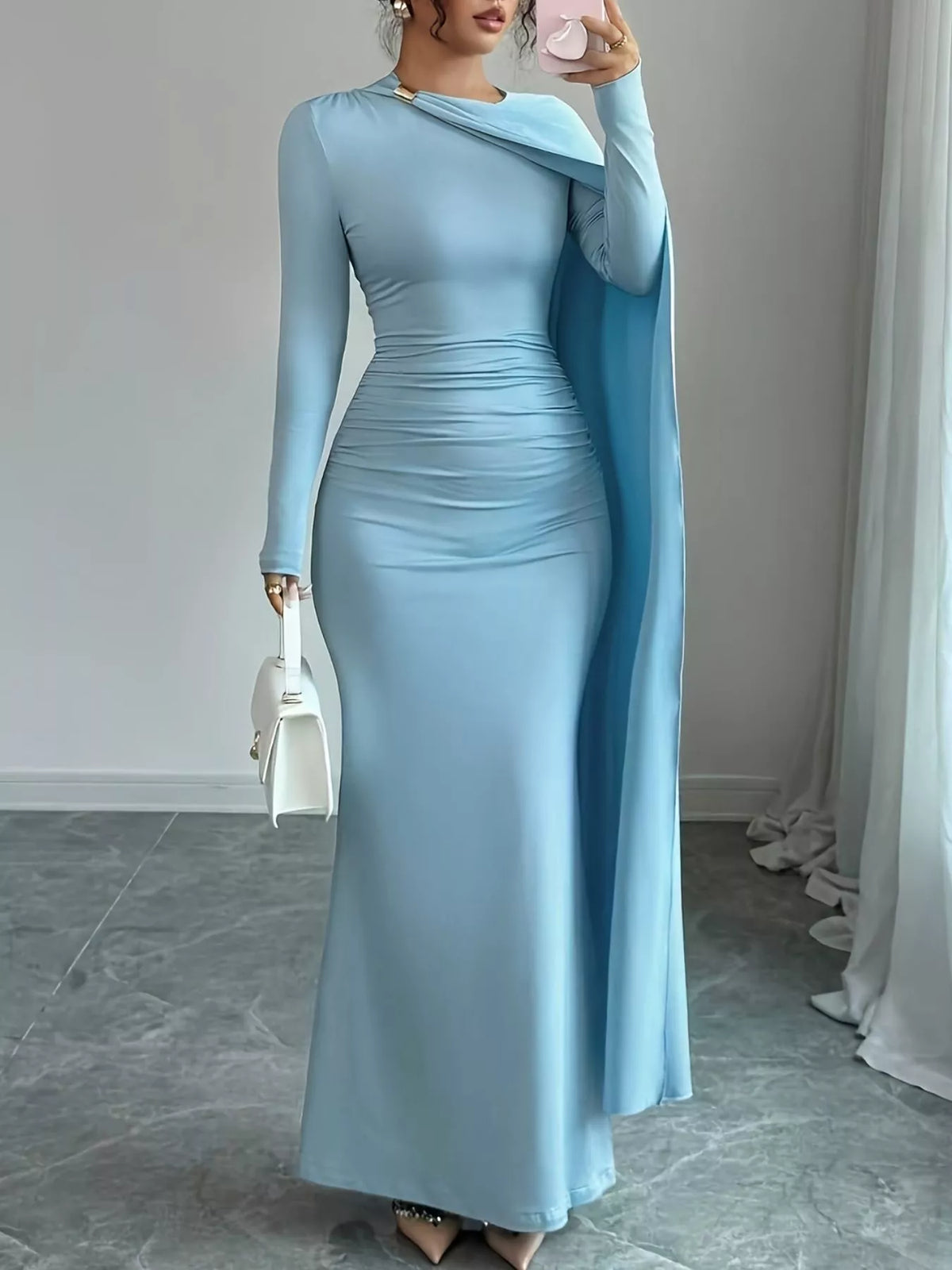 Ruched Long Sleeve Maxi Dress - Lilixa.store