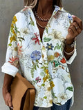 Floral Print Button-Down Shirt in White