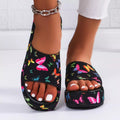 Butterfly Print Platform Sandals in Black