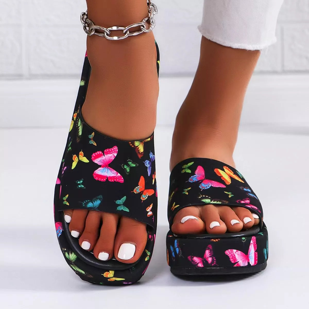 Butterfly Print Platform Sandals - Lilixa.store