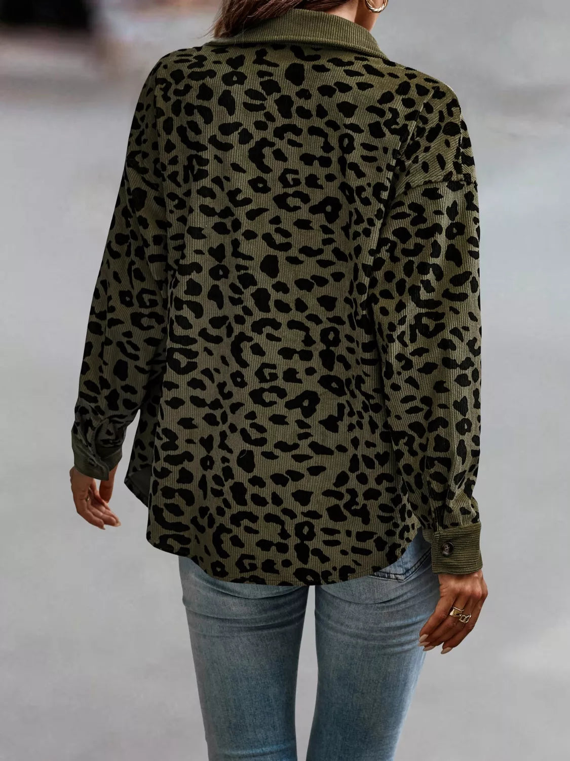 Full Size Leopard Print Button-Down Jacket Plus Size, view 8