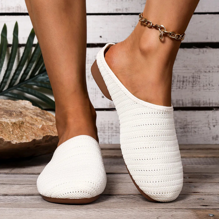 Round Toe Flat Slip-Ons in Beige
