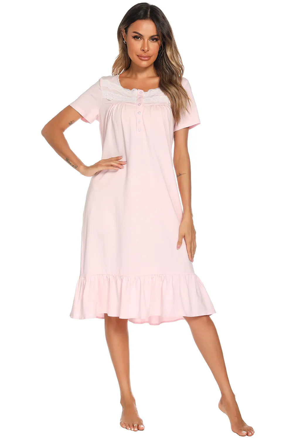 Lace Detail Square Neck Lounge Dress - Lilixa.store