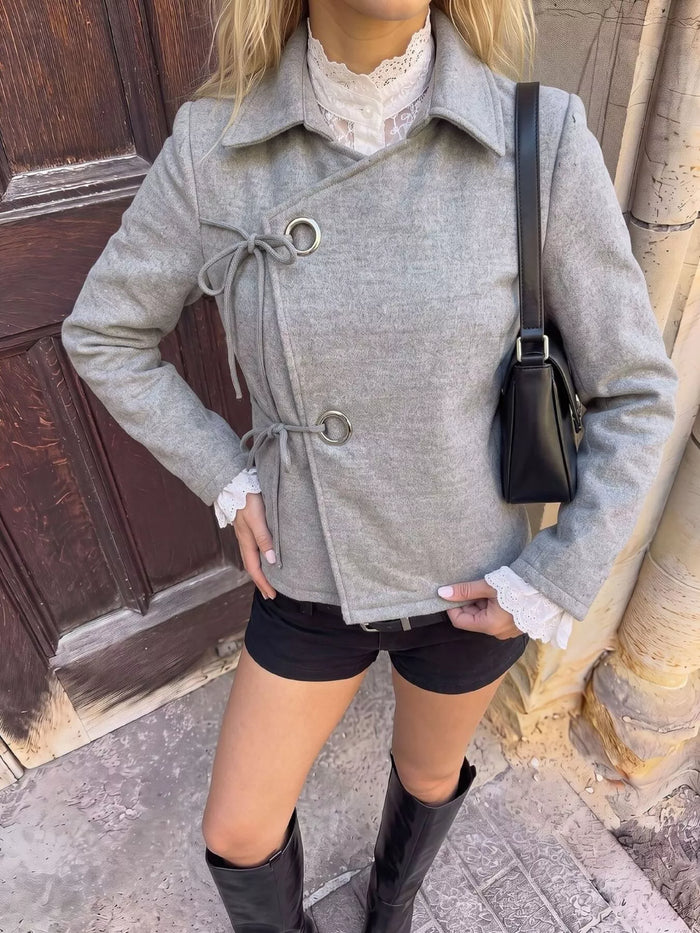 Asymmetric Tie-Front Outerwear in Gray