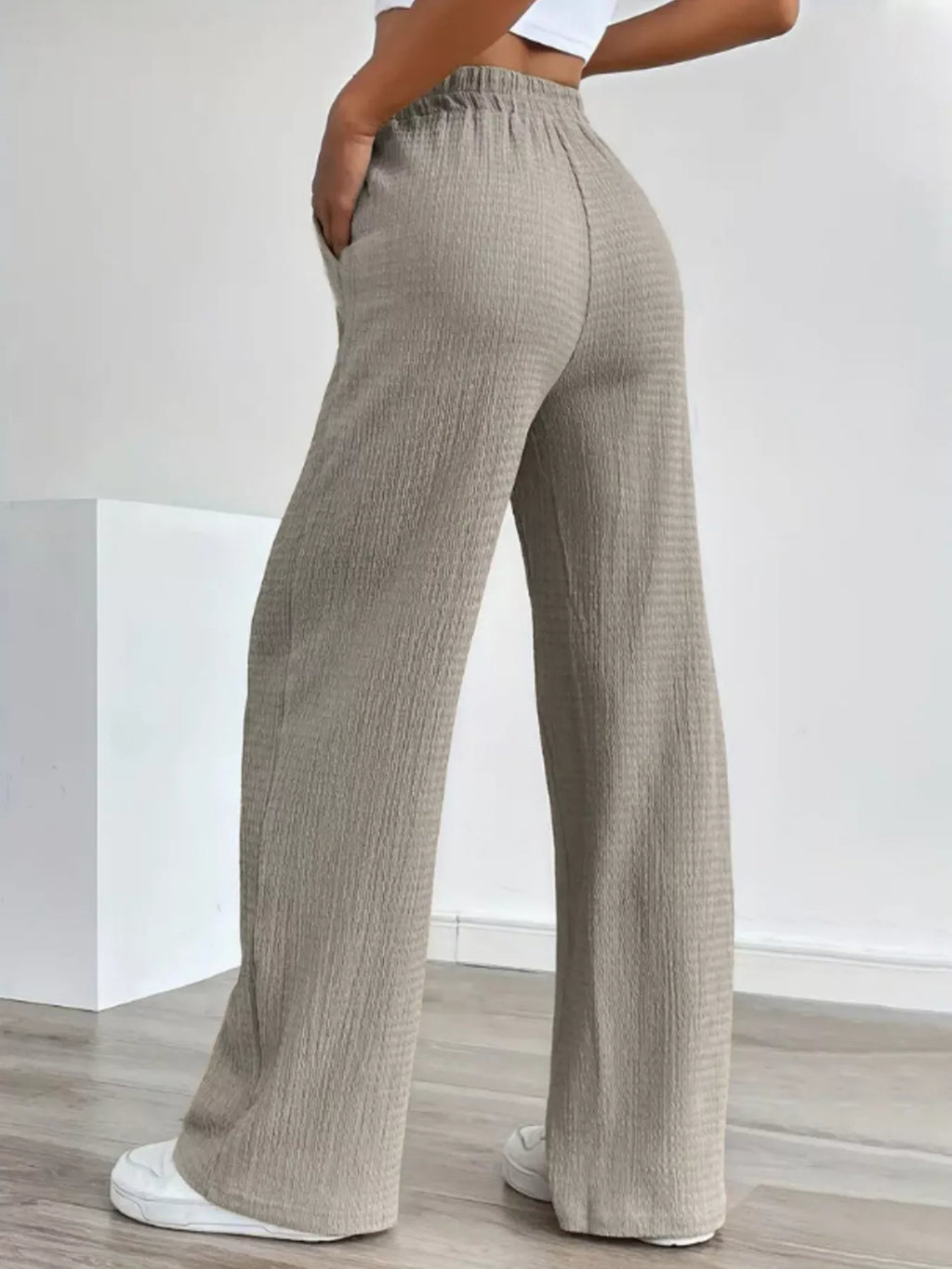 Texture Wide Leg Pants - Lilixa.store