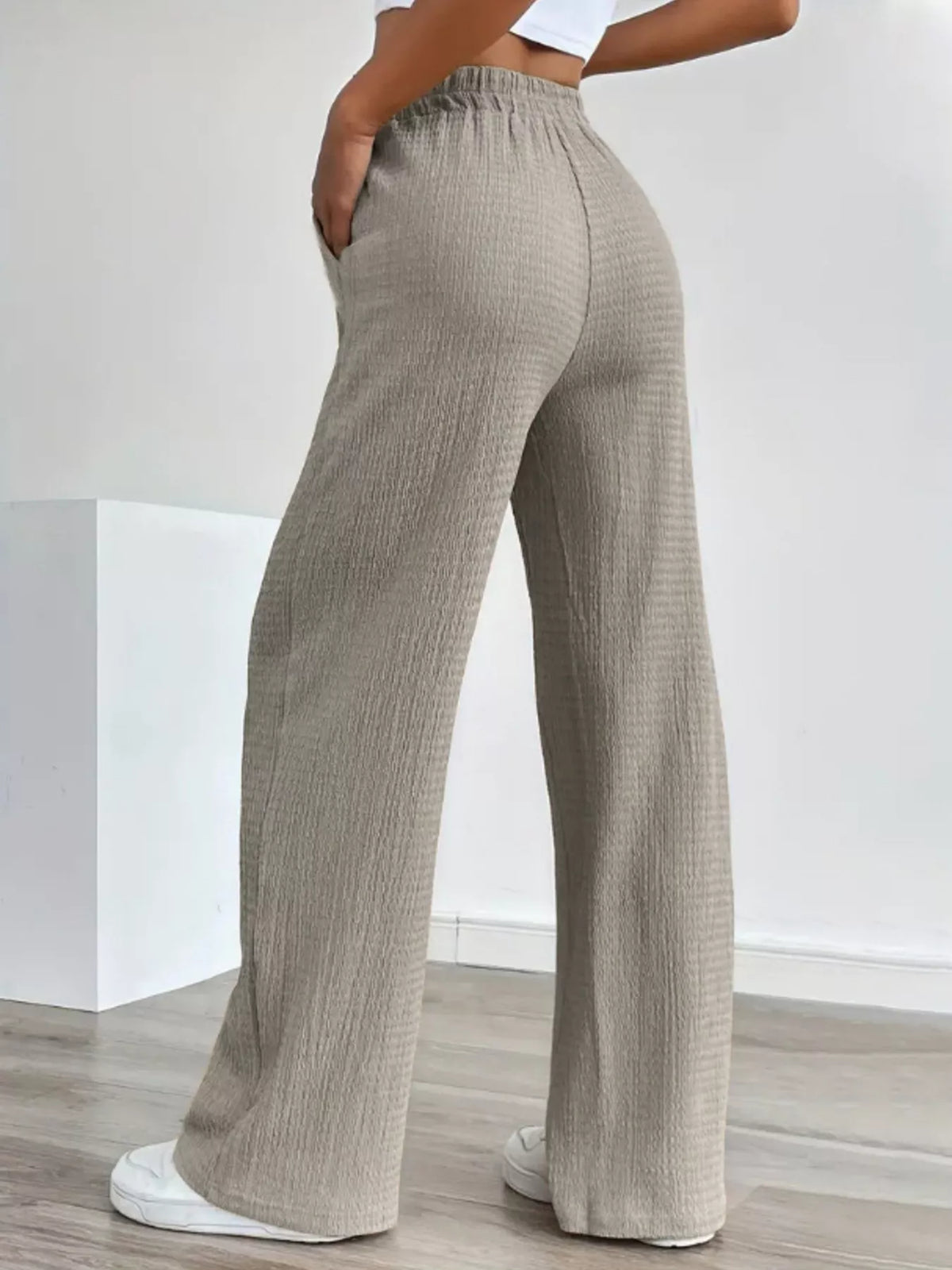 Texture Wide Leg Pants - Lilixa.store