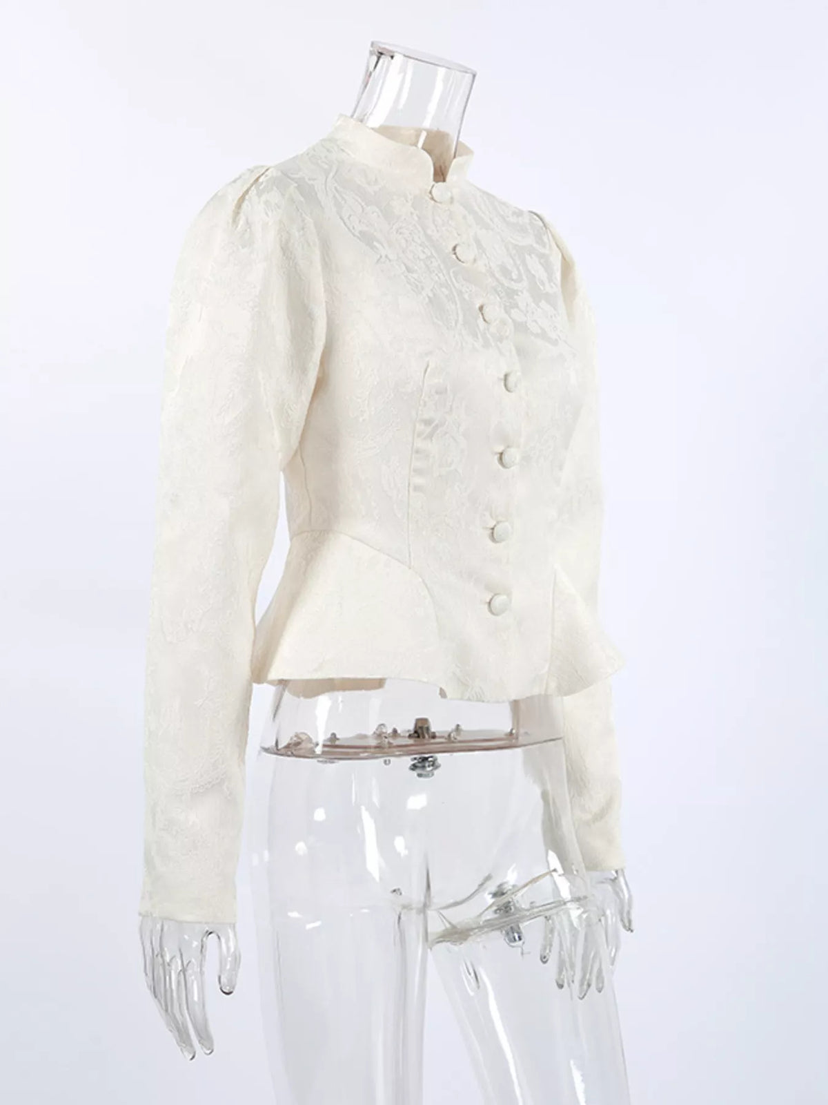 Jacquard Peplum Puff Sleeve Outerwear - Lilixa.store