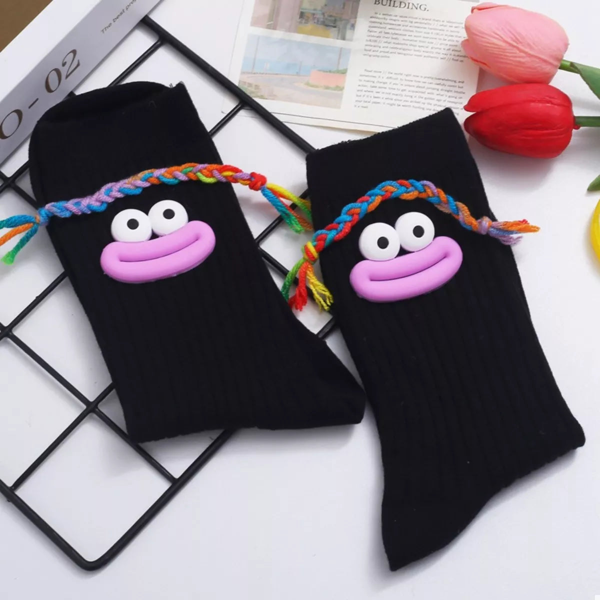 Cartoon Ribbed Knit Crew Socks - Lilixa.store