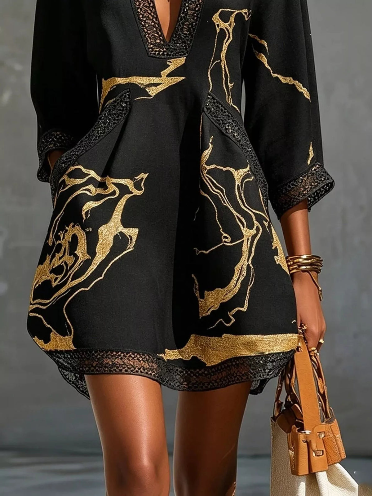 Notched 3/4 Sleeve Mini Dress, view 14