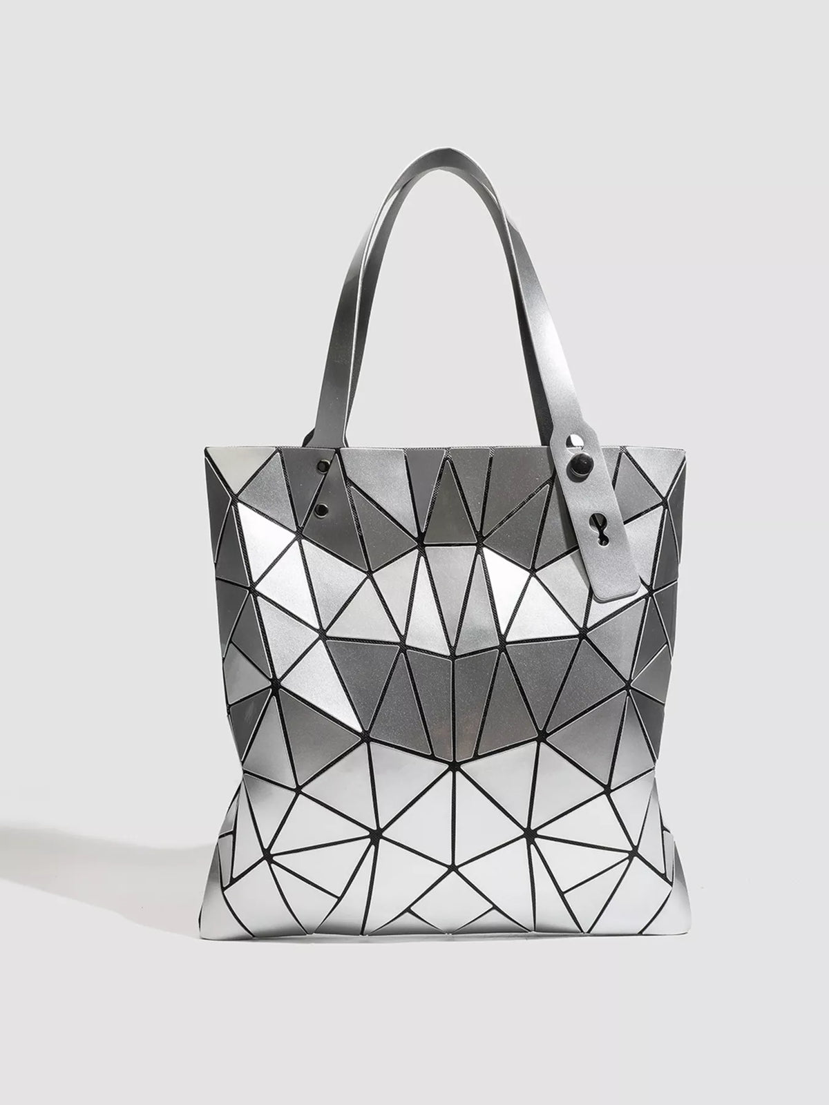 Geometric Glossy Paneled Handbag in Silver