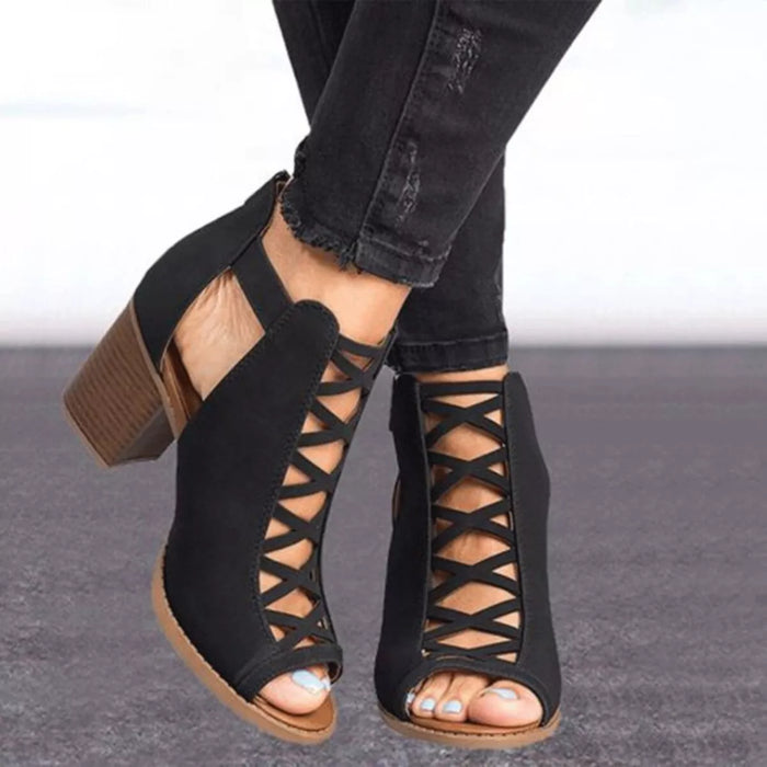 Peep Toe Block Heels Sandals - Lilixa.store