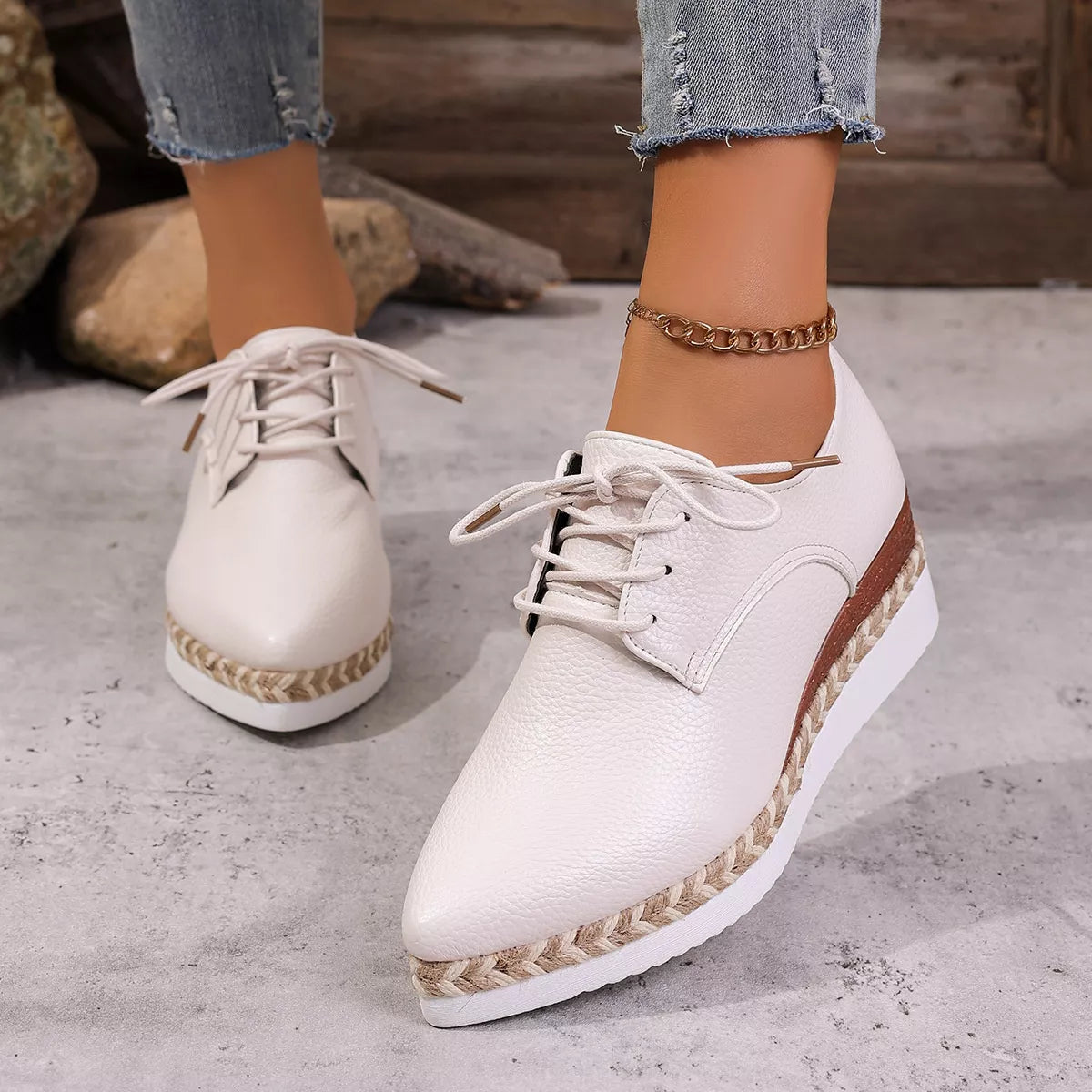 Point Toe Lace Up Sneakers - Lilixa.store