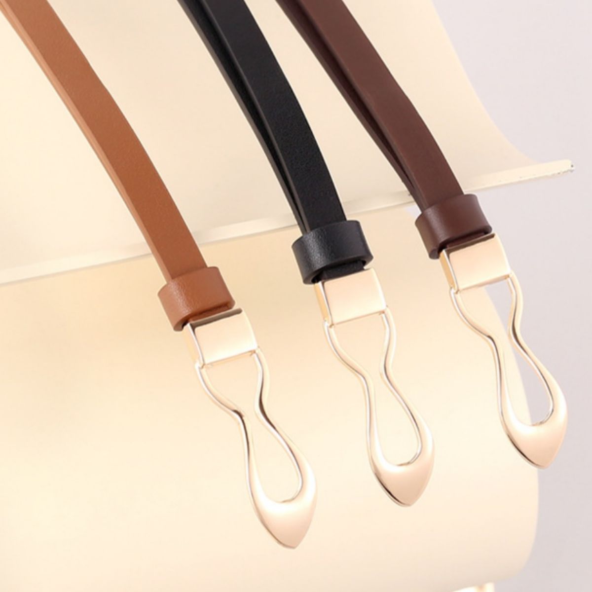 Skinny Leather Belt with Interlocking Buckle, view 5