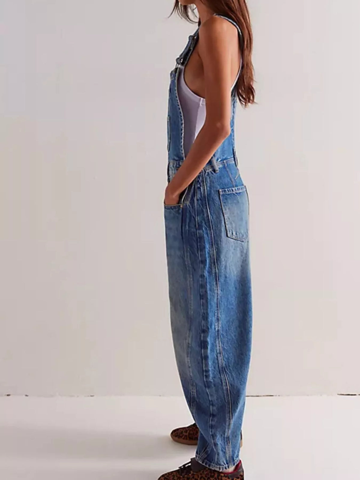 Wide Strap Wide Leg Denim Overalls, view 6