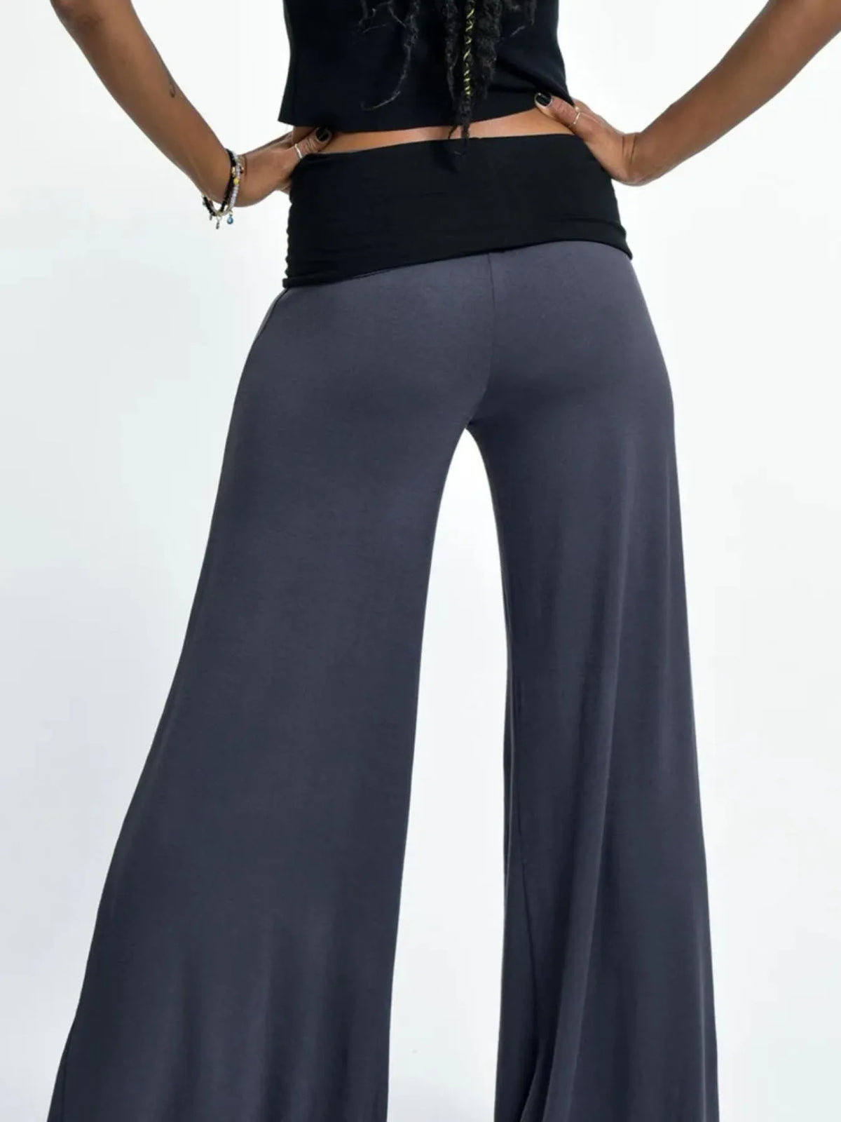 High Waisted Wide Leg Yoga Pants with Contrast Waistband - Lilixa.store